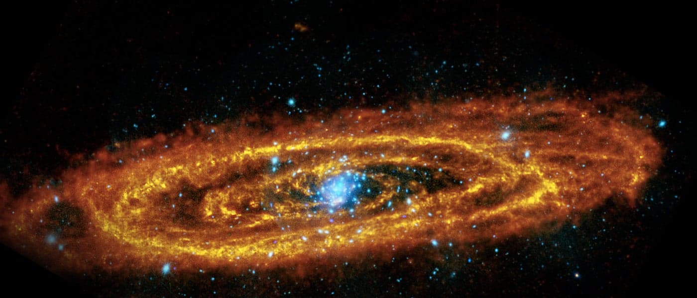 Andromeda: ESA/Herschel/PACS/SPIRE/J. Fritz, U. Gent/XMM-Newton/EPIC/W. Pietsch, MPE; data: P. Esposito et al.